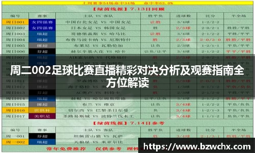 周二002足球比赛直播精彩对决分析及观赛指南全方位解读